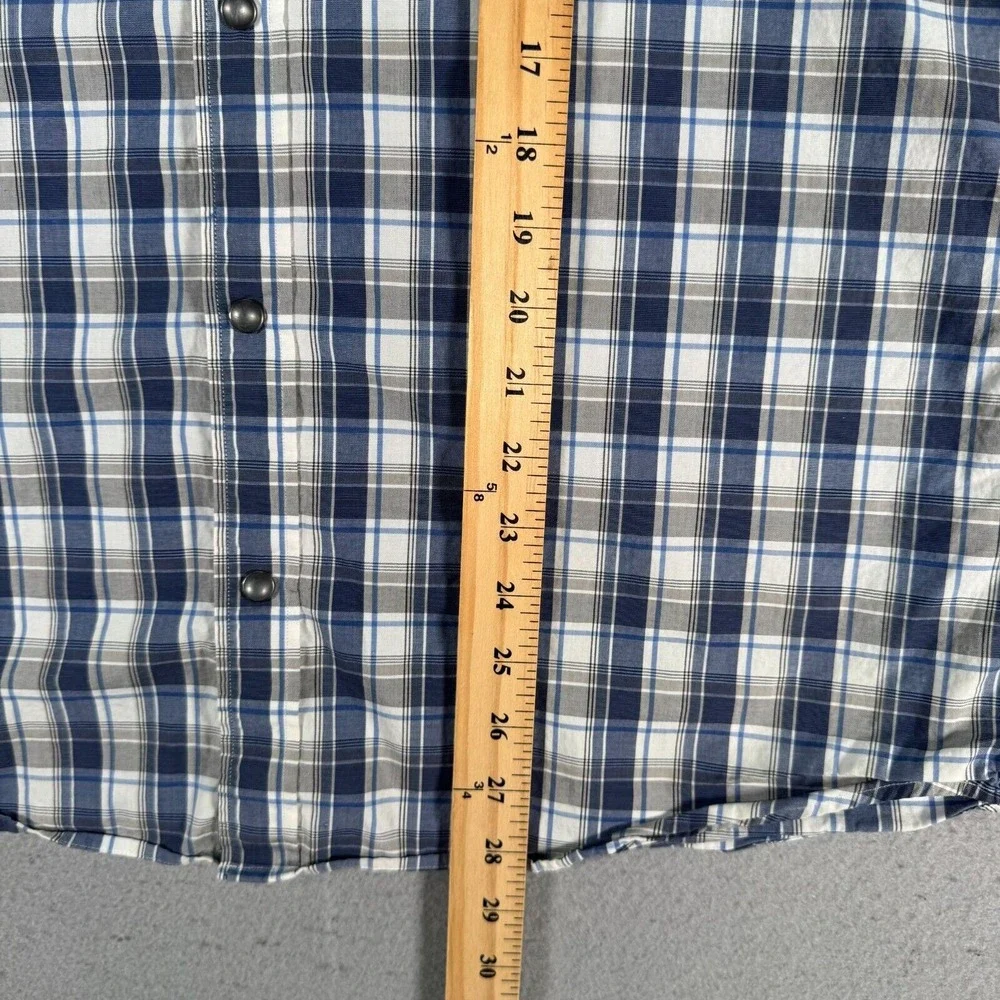 Banana Republic Pearl Snap Shirt‎ Mens Large Blue Plaid Flap Pockets Comfort
